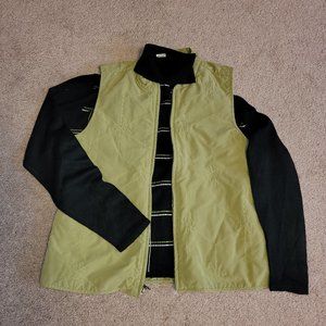 Bundle Black Geo Print T-Neck Sweater and Avocado Green Vest L